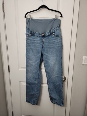 H&M Light Blue Straight Leg Maternity Jeans with Grey Waist Panel